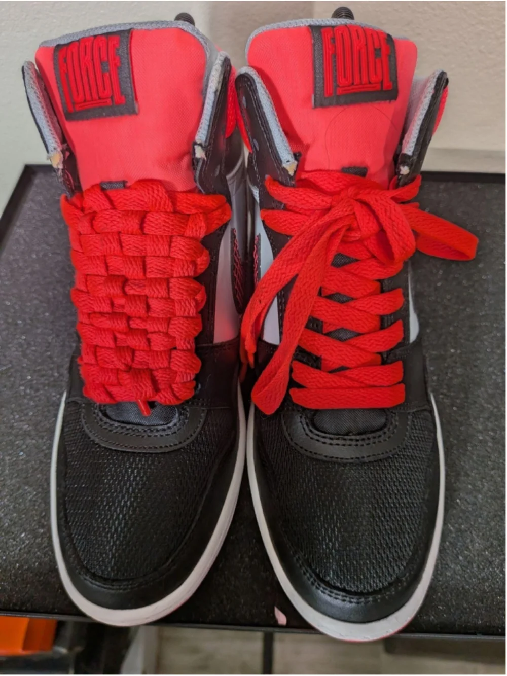 Nike Force Sky High Womens Size 8 Black Red Gray Platform Sneakers 629746-003